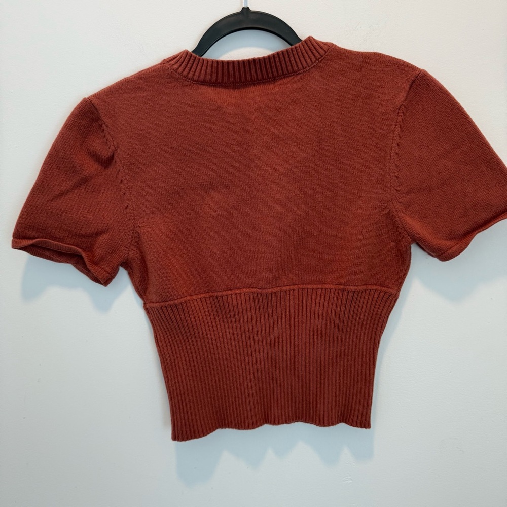 Lulus Everyone's a Winter Rust Brown Short Sleeve Seamed Sweater Top XL - Picture 8 of 11